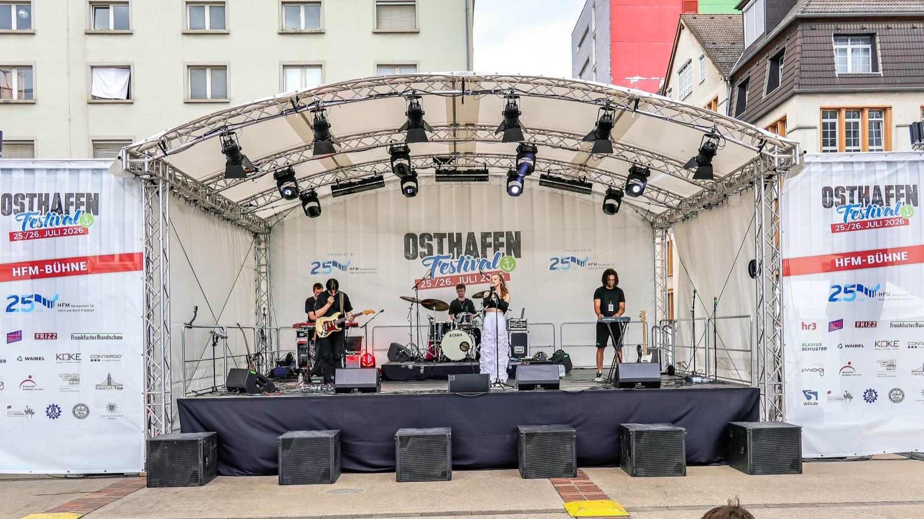 Stage and lighting rig built on site